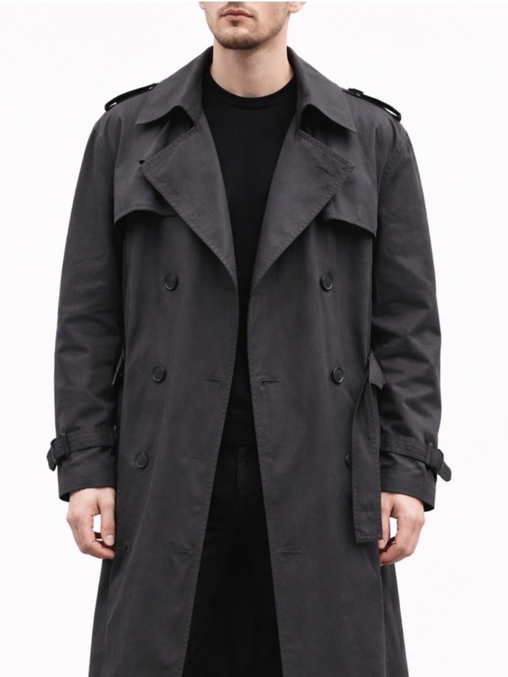 Yves Saint Laurent Men's Double-Breasted Trench Coat - Black